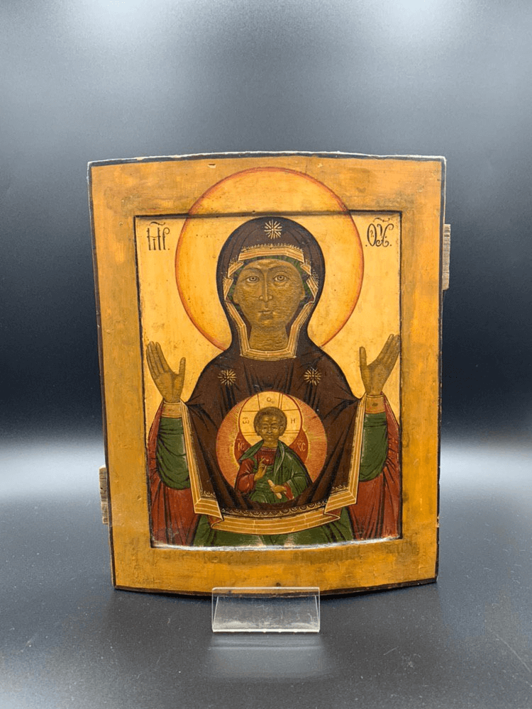 GRANDE. Icona Madre di Dio SETTE FRECCE intagliata in legno quadro ortodosso 